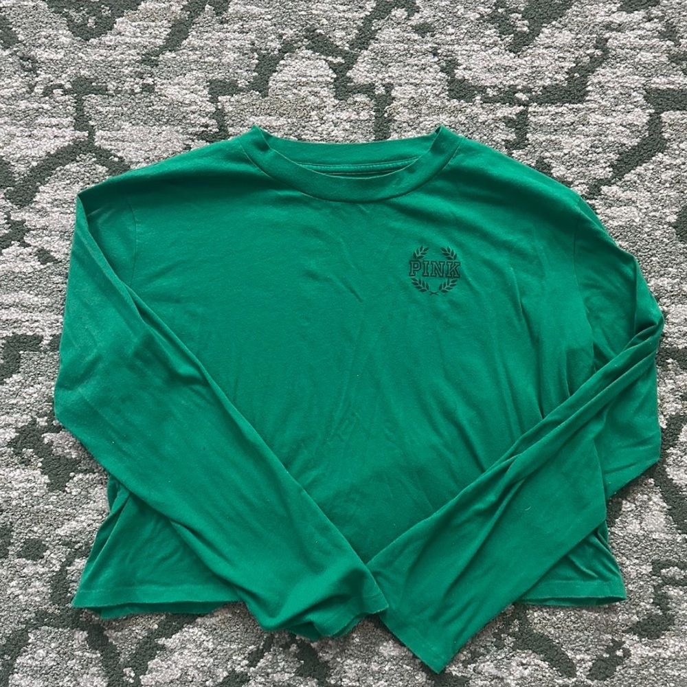 PINK Victoria's Secret Green Long Sleeve Tee